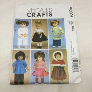 McCalls Crafts M6006 Doll Clothes Sewing Pattern For 18" Dolls 17 Pieces Uncut